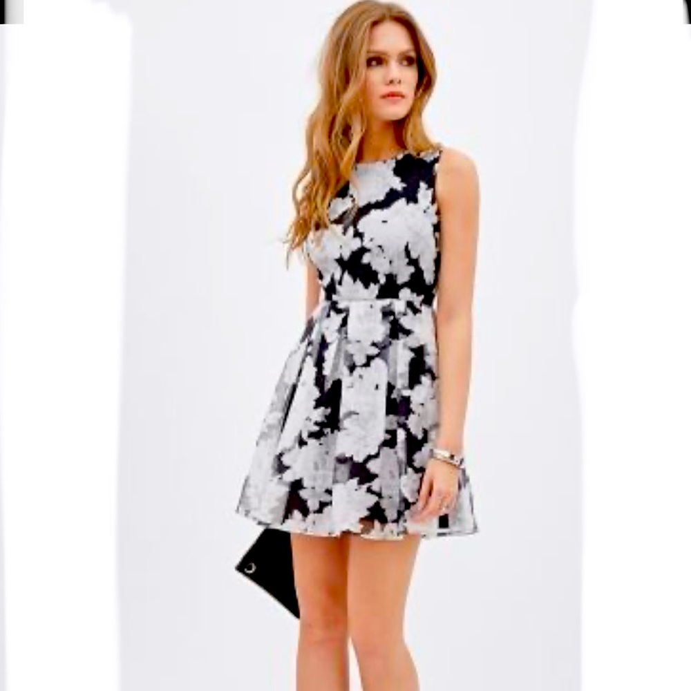 Sleeveless Black & White Floral Fit-and-Flare Dress